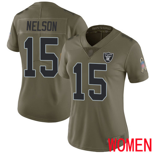 Oakland Raiders Limited Olive Women J  J  Nelson Jersey NFL Football #15 2017 Salute to Service Jersey
